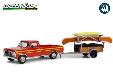 1978 Ford F-150 Ranger Explorer with Canoe Trailer with Canoe Rack, Canoe and Kayak (Maroon with Orange Explorer Stripes)