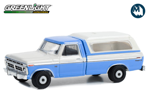 1975 Ford F-100 Ranger XLT with Camper Shell (Wind Blue and Wimbledon White)