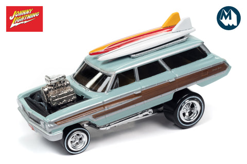 1964 Ford Country Squire / Zingers (Light Blue, Wood Paneling w/Surfboards)
