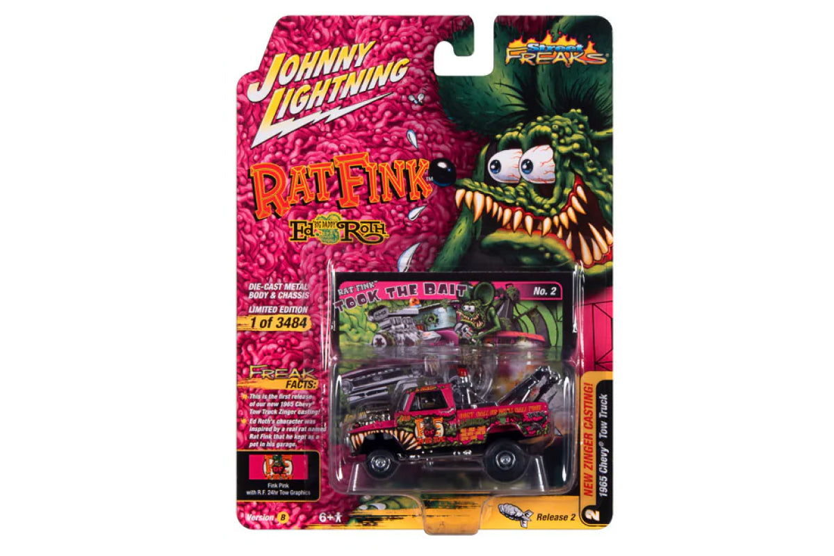 1965 Chevrolet Pickup Tow Truck / Zingers (Magenta with Rat Fink Graphics)