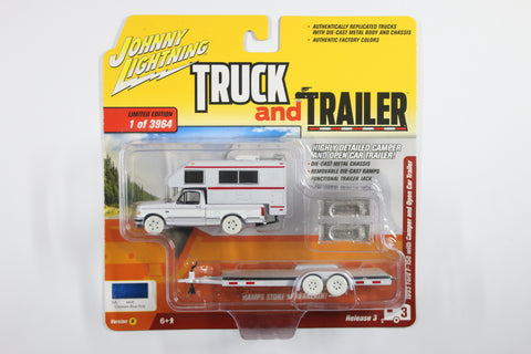 [White Lightning] 1993 Ford F-150 w/ Truck Camper with Open Car Trailer