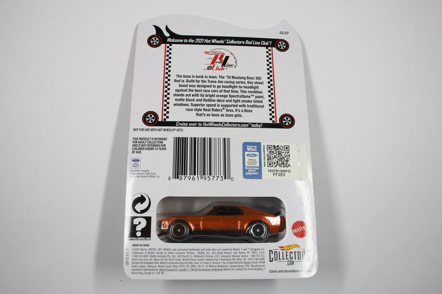 Hot Wheels Red Line Club Membership Car (2021) - '70 Ford Mustang Boss 302 (Spectraflame Bright Orange) [Pre-owned]