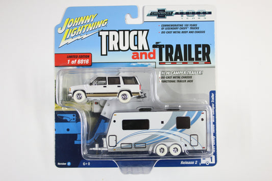 [White Lightning] 1997 Chevy Tahoe with Camper Trailer