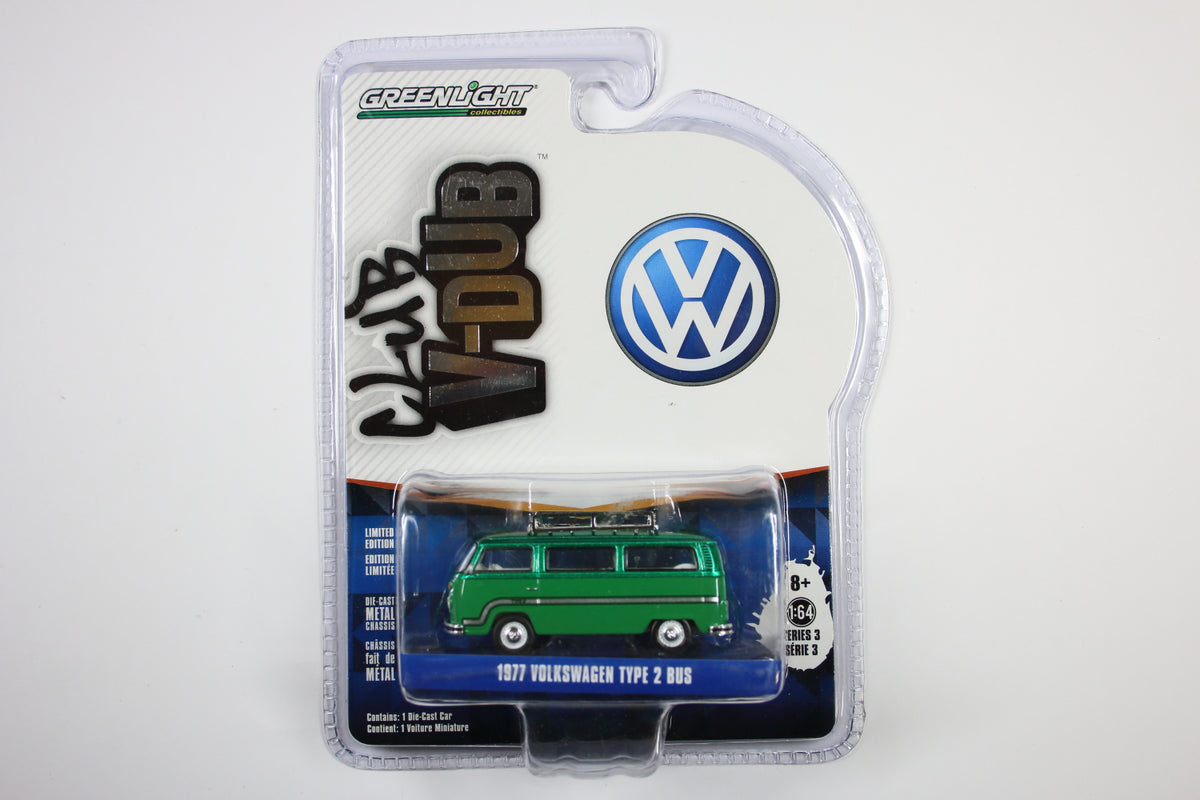 [Green Machine] 1977 Volkswagen Type 2 Bus - Sumatra Green with Roof Rack & Stripes