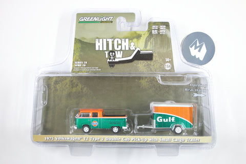 [Green Machine] 1975 Volkswagen T2 Type 2 Double Cab Pick-Up Gulf Oil with Small Cargo Trailer - Gulf Oil