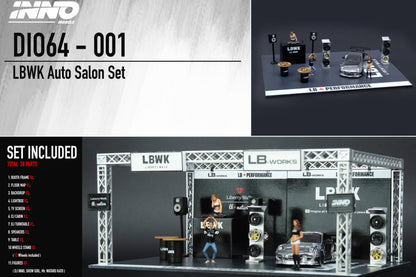 Liberty Walk Auto Salon Diorama, including LBWK Chrome and 3 figures