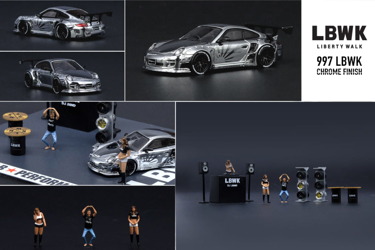 Liberty Walk Auto Salon Diorama, including LBWK Chrome and 3 figures