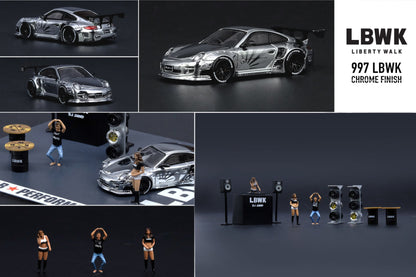 Liberty Walk Auto Salon Diorama, including LBWK Chrome and 3 figures