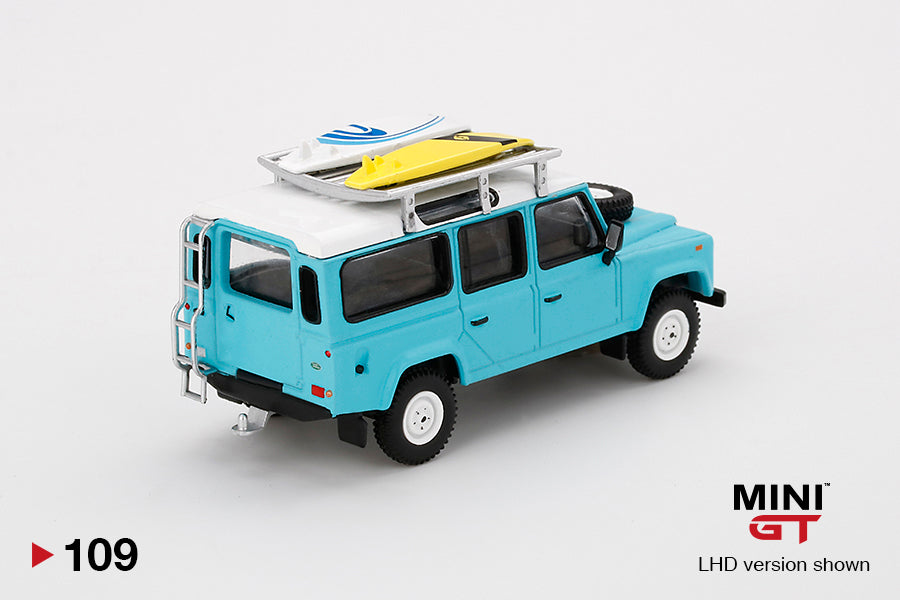 #109 - Land Rover Defender 110 (Light Blue with Surfboard)