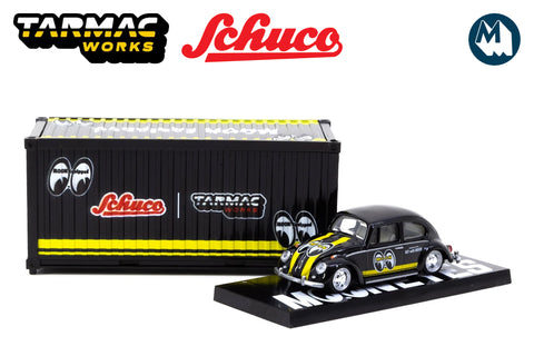 Volkswagen Beetle Mooneyes Black with Yellow Stripes with Container