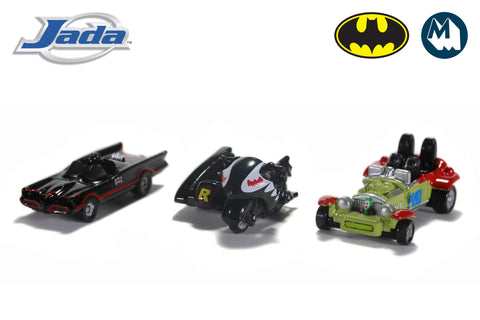 Nano Hollywood Rides - Batman (Classic Batmobile, Batcycle & Jokermobile)