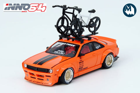 Nissan Silvia S14 Rocket Bunny Boss Aero with Roof Rack and Bicycles