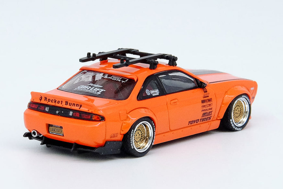 Nissan Silvia S14 Rocket Bunny Boss Aero with Roof Rack and Bicycles