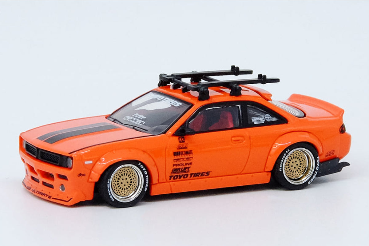 Nissan Silvia S14 Rocket Bunny Boss Aero with Roof Rack and Bicycles