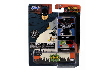 Nano Hollywood Rides - Batman (Classic Batmobile, Batcycle & Jokermobile)