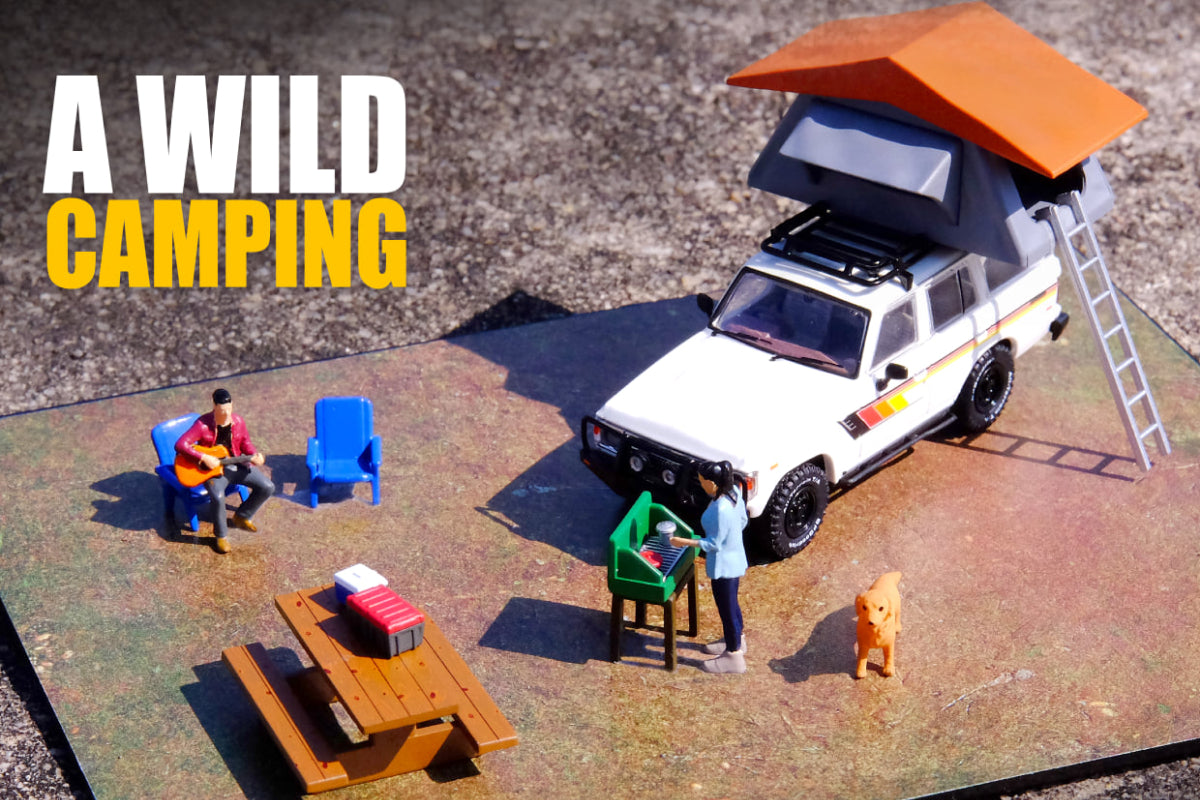 Car Camping Diorama Set with Toyota Land Cruiser (FJ60) and accessories