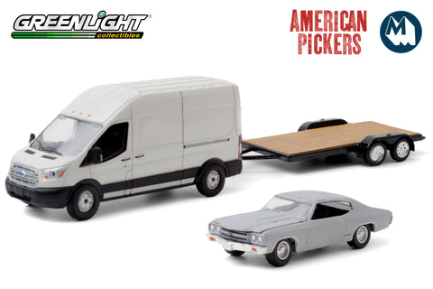 American Pickers - 2015 Ford Transit LWB High Roof with Unrestored 1970 Chevrolet Chevelle Malibu on Flatbed Trailer