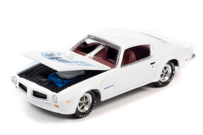 1973 Pontiac Trans Am (Cameo White with Blue & Black Bird Graphics on Hood)