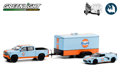 2021 Chevrolet Silverado and 2021 Chevrolet Corvette C8 Stingray Gulf Oil with Enclosed Gulf Oil Car Hauler