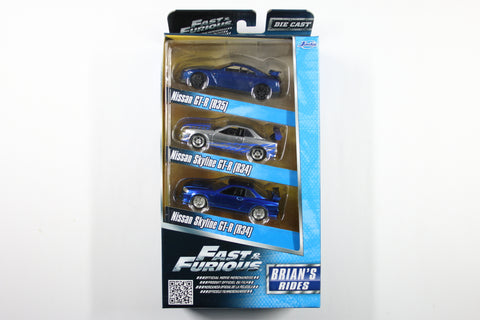 Jada Fast & Furious Brian's Rides - Nissan GTR R35, Nissan Skyline GT-R R34 (x2)