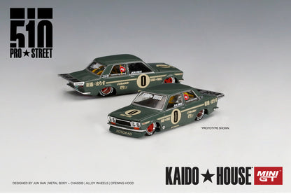 #001 - Datsun 510 Pro Street - KAIDO★HOUSE x MINI GT (OG Green)